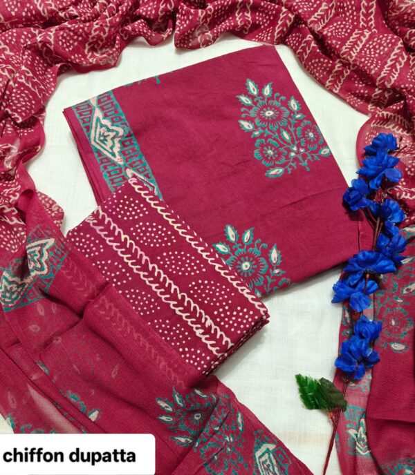 handblock print with chiffon dupatta (white with pink lines) (copy)