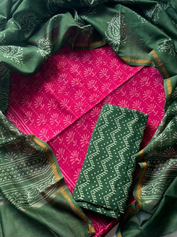 handblock print chanderi silk (navy blue floral) handblock print chanderi silk (navy blue floral)