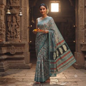handblock print mul cotton sarees (orange)