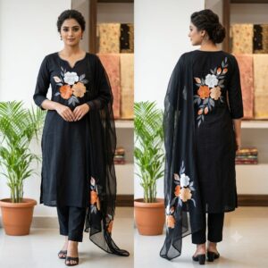 handblock print with chiffon dupatta (white with pink lines) (copy)