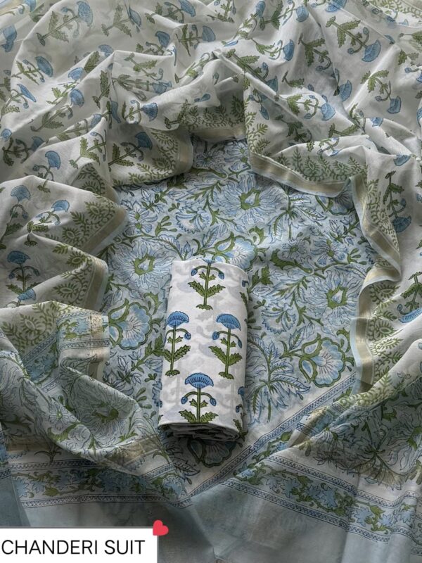 handblock print chanderi silk (green paisley printed)