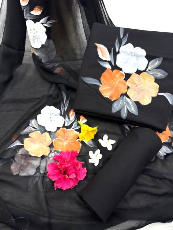 handblock print with chiffon dupatta (white with pink lines) (copy)