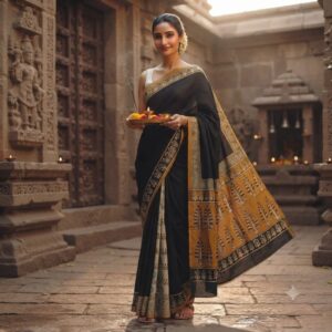 NEW ARRIVALS handblock print mul cotton sarees (gray)