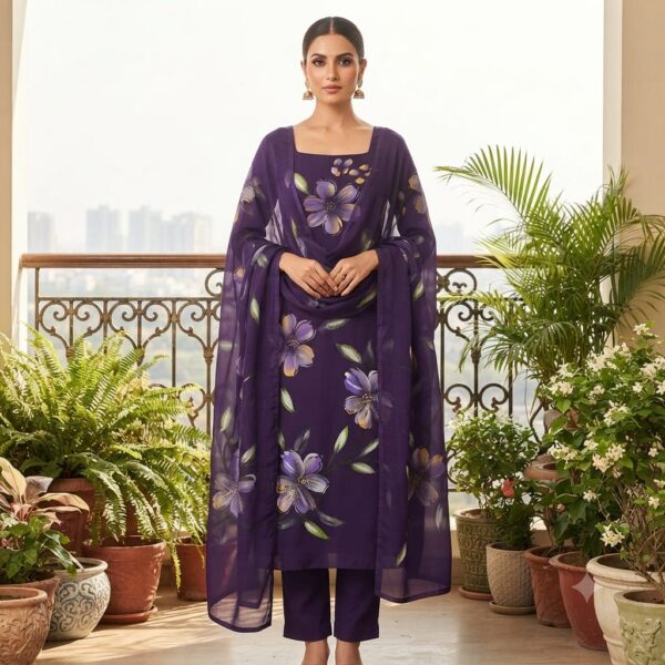 handblock print with chiffon dupatta