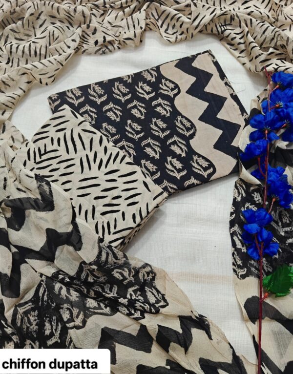 handblock print with chiffon dupatta (white with pink lines) (copy)