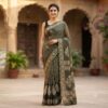 handblock print chiffon sarees(brown)