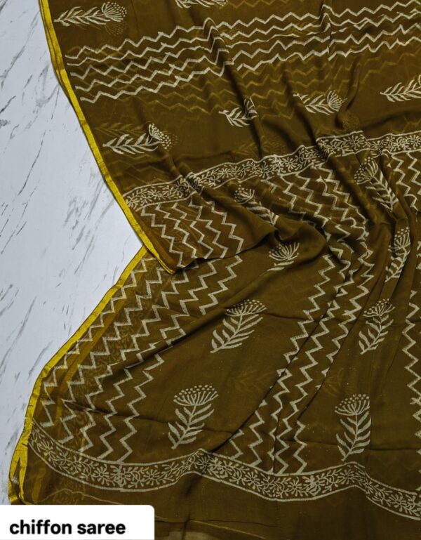 handblock print chiffon sarees(brown)
