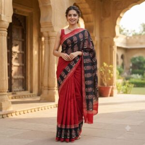 NEW ARRIVALS handblock print mul cotton sarees (yellow lines pattern)