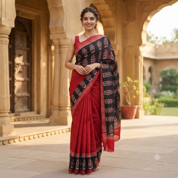handblock print mul cotton sarees (yellow lines pattern)