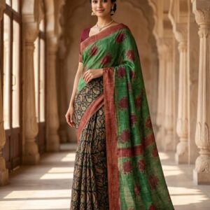 handblock print modal saree (black with red border) (copy)