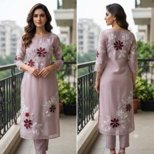 NEW ARRIVALS handblock print with chiffon dupatta (white floral)