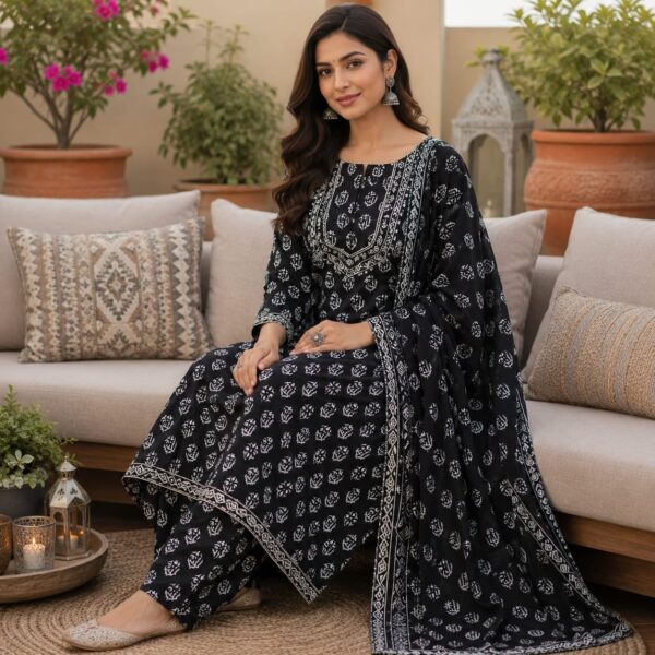 handblock print mul cotton (black floral) handblock print mul cotton (black floral)