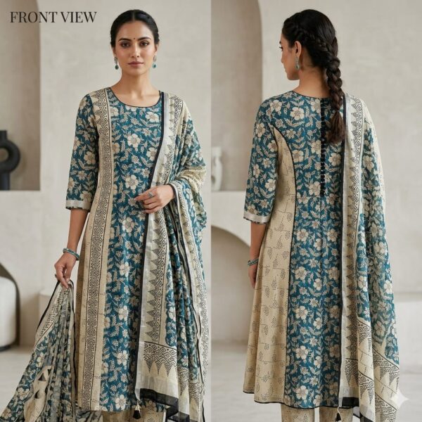 handblock print linen suit with zari border (black beige) (copy) handblock print linen suit with zari border (black beige) (copy)