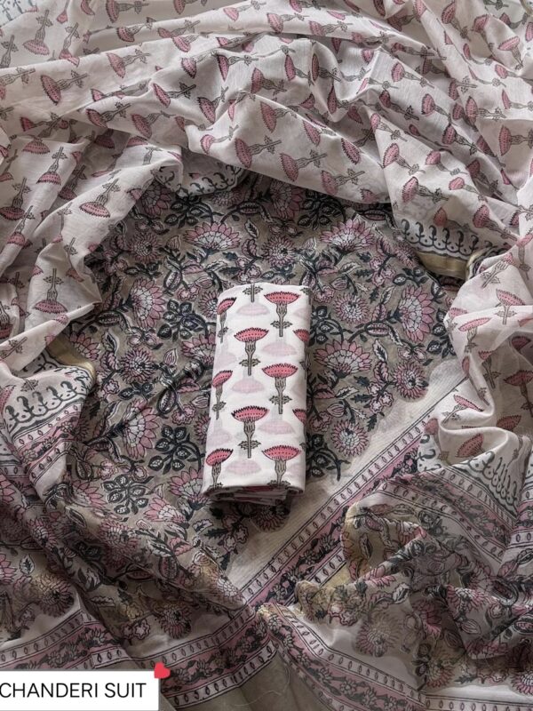 handblock print chanderi silk (purple floral printed fashor)