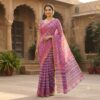 handblock print chiffon sarees(white with blue)