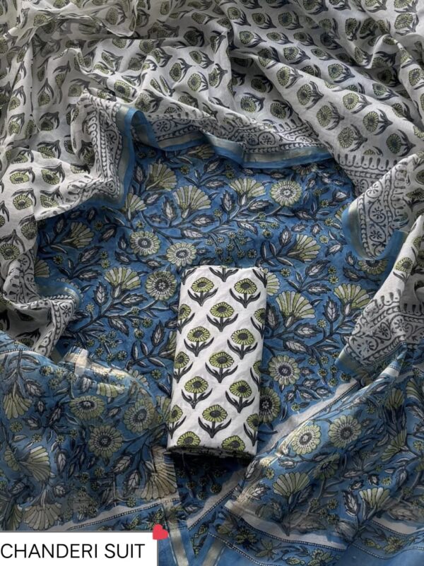 handblock print chanderi silk (teal blue)