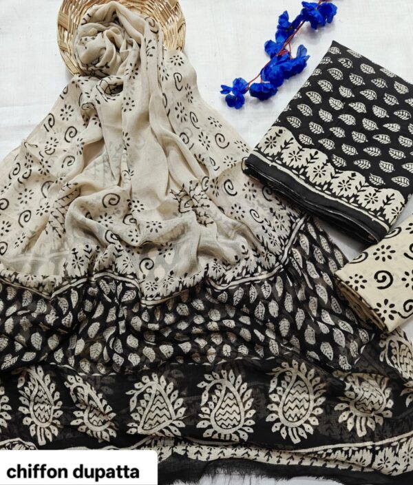handblock print with chiffon dupatta (white with pink lines) (copy)