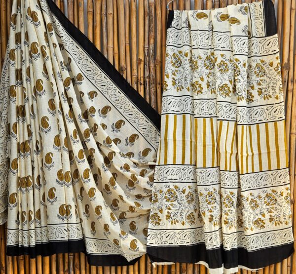 handblock print mul cotton sarees (green floral printed)