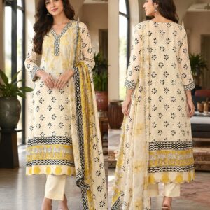 handblock print with chiffon dupatta (white with pink lines) (copy)