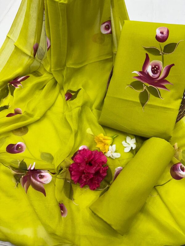 handblock print with chiffon dupatta (white with pink lines)