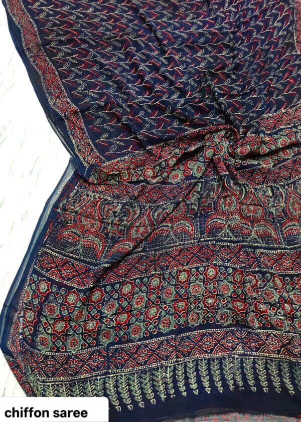 handblock print chiffon sarees(green)