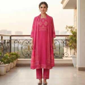 NEW ARRIVALS handblock print with chiffon dupatta (white with green)