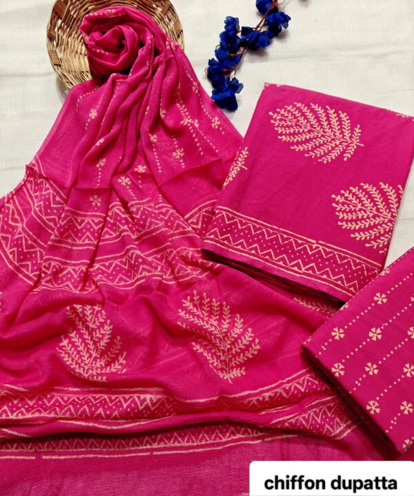 handblock print with chiffon dupatta (white with green)