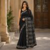 handblock print mul cotton sarees (navy blue floral)