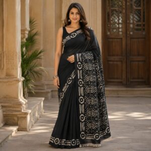 NEW ARRIVALS handblock print mul cotton sarees (navy blue floral)