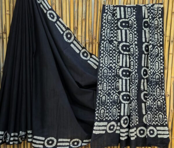 handblock print mul cotton sarees (navy blue floral)