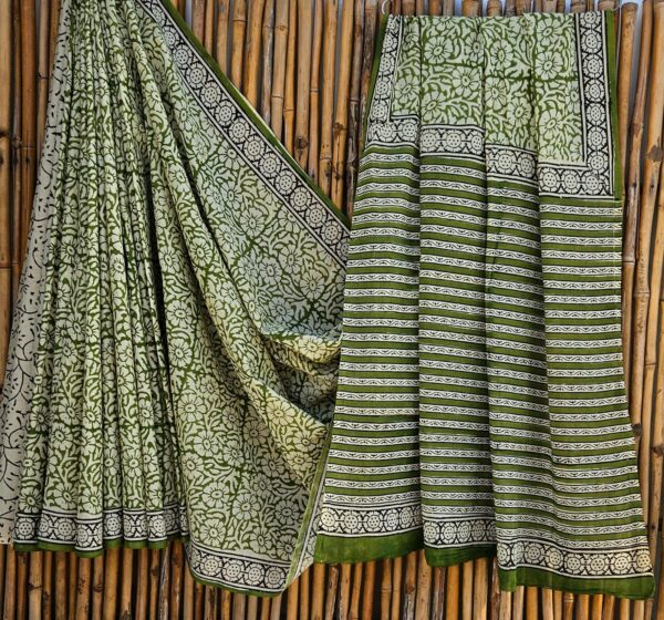 handblock print mul cotton sarees (blue floral print)
