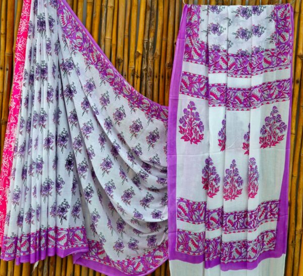 handblock print mul cotton sarees (red with navy blue)