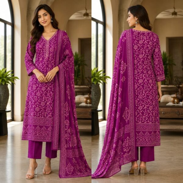 handblock print with chiffon dupatta (white with pink lines) (copy)