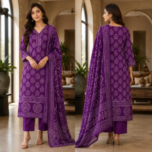 handblock print with chiffon dupatta (white with pink lines) (copy)
