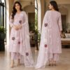 handblock print with chiffon dupatta (white with pink lines) (copy)