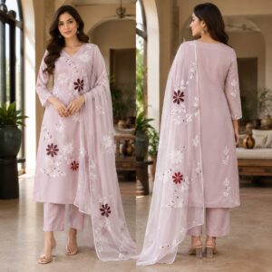 handblock print with chiffon dupatta (white with pink lines) (copy)