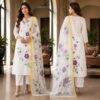 handblock print with chiffon dupatta (white with pink lines) (copy)