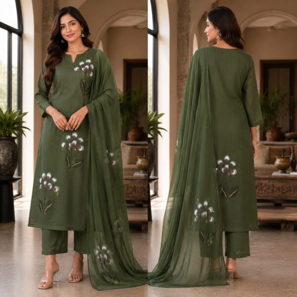 handblock print with chiffon dupatta (white with pink lines) (copy)