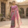 handblock print chiffon sarees(red floral white)