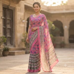 NEW ARRIVALS handblock print chiffon sarees(red floral white)