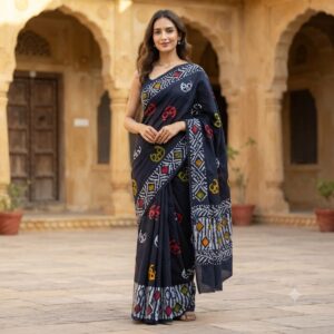 NEW ARRIVALS handblock print mul cotton sarees (black) (copy)