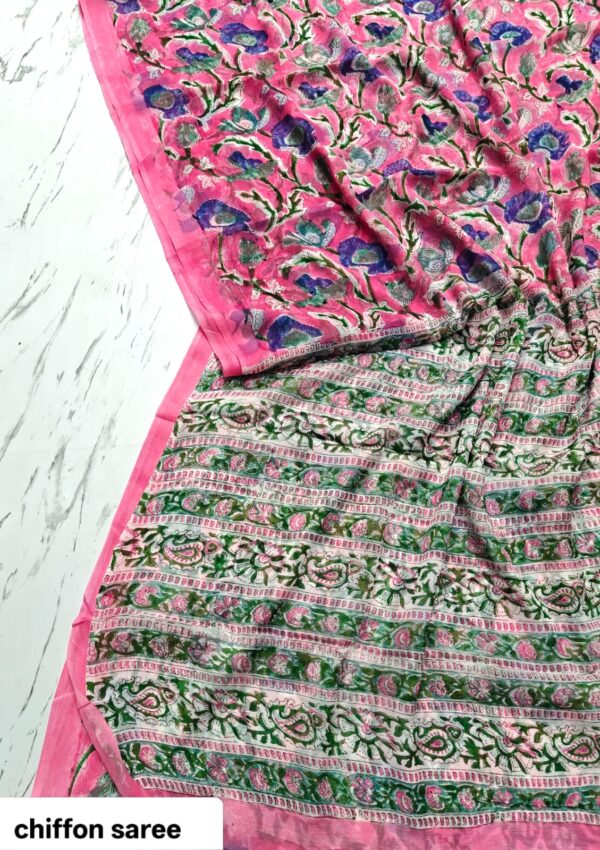 handblock print chiffon sarees(red floral white) handblock print chiffon sarees(red floral white)