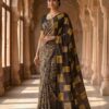 handblock print modal saree (black with red border) (copy)
