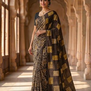 handblock print modal saree (black with red border) (copy)