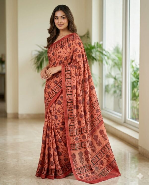 handblock print modal saree (black with red border) (copy)