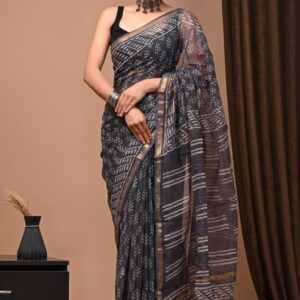 NEW ARRIVALS handblock print kota sarees (green with golden border)