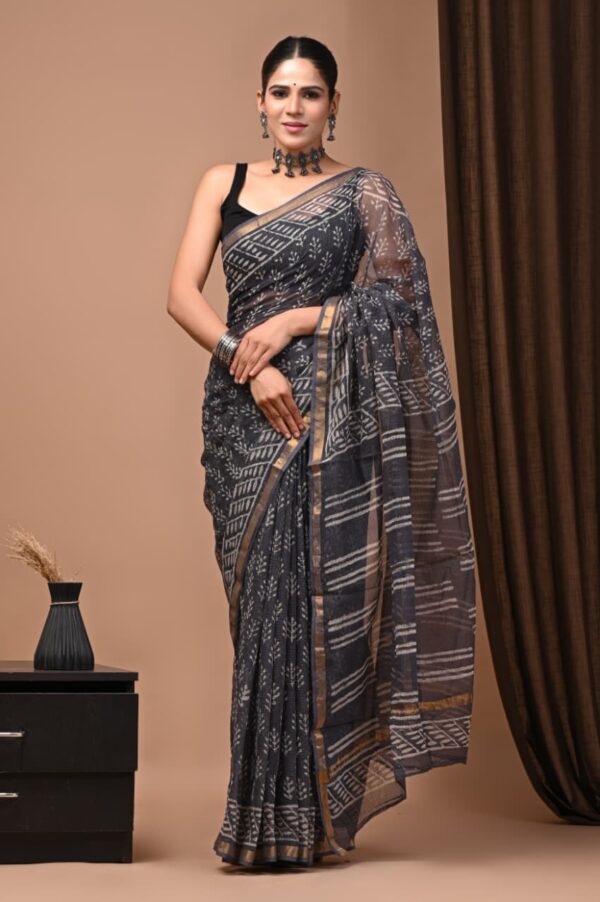 handblock print kota sarees (green with golden border) handblock print kota sarees (green with golden border)