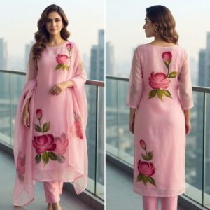 NEW ARRIVALS handblock print with chiffon dupatta (blue plain) (copy)