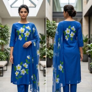handblock print with chiffon dupatta (blue fprinted)