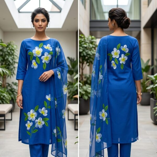handblock print with chiffon dupatta (blue fprinted)